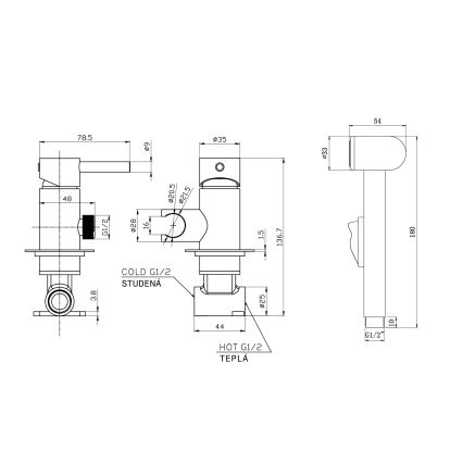 Aqualine - Suihkulla varustettu bideehana piiloasennukseen matta musta
