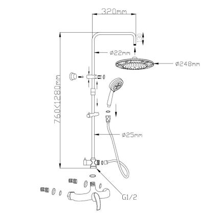Aqualine - Suihkusetti sekoittajalla KASIOPEA kiiltävä kromi