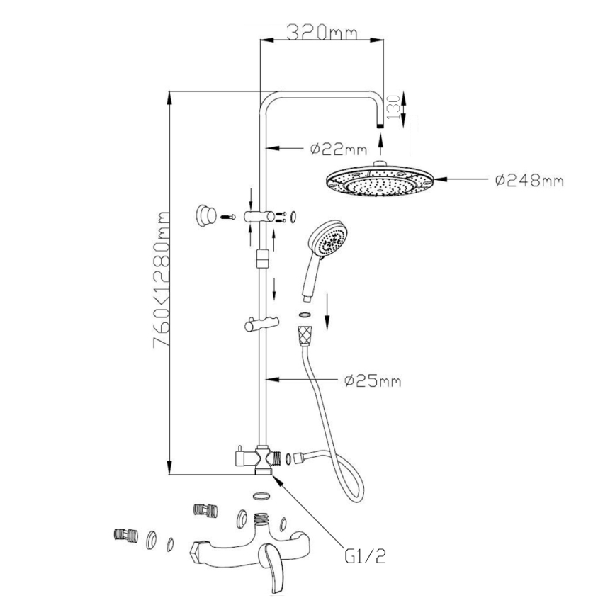 Aqualine - Suihkusetti sekoittajalla KASIOPEA kiiltävä kromi