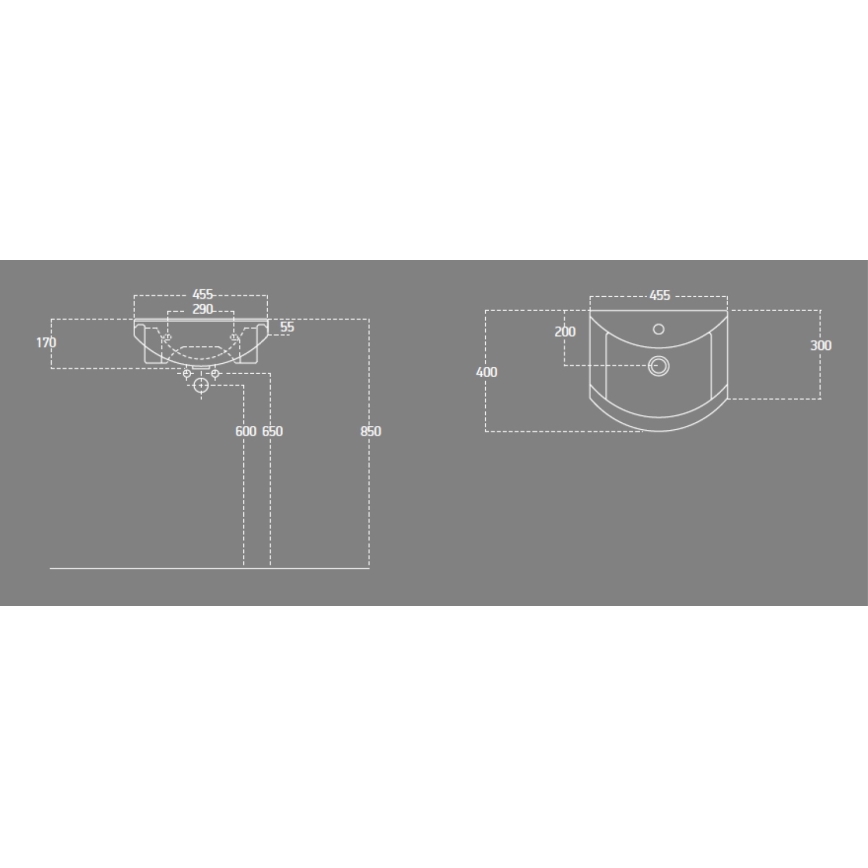 Aqualine - Upotettava pesuallas ZERO 45,5x40 cm keramiikka/valkoinen