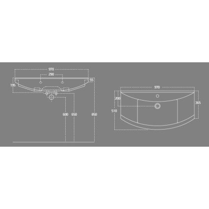 Aqualine - Uppoasennettava pesuallas ZERO 97x51 cm keramiikka/valkoinen