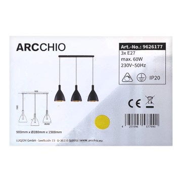 Arcchio - Kattokruunu johdossa ARTHURIA 3xE27/60W/230V