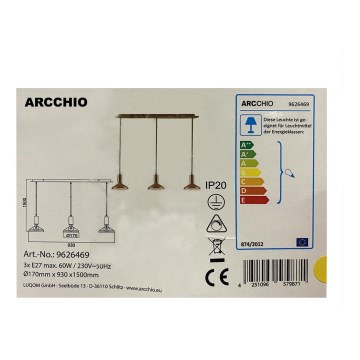 Arcchio - Kattokruunu johdossa JAIKA 3xE27/60W/230V