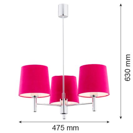 Argon 1382 - Kattokruunu tangossa BOLZANO 3xE27/15W/230V vaaleanpunainen/kiiltävä kromi