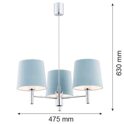 Argon 1383 - Kattokruunu tangossa BOLZANO 3xE27/15W/230V sininen/kiiltävä kromi