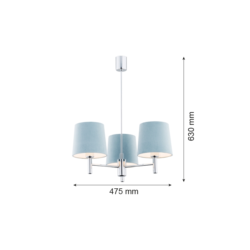 Argon 1383 - Kattokruunu tangossa BOLZANO 3xE27/15W/230V sininen/kiiltävä kromi