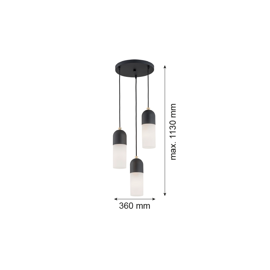 Argon 1467 - Kattokruunu johdossa BURGOS 3xE27/15W/230V musta