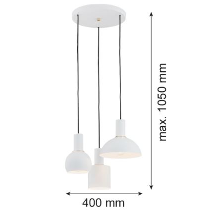Argon 1468 - Kattokruunu johdossa SINES 3xE27/15W/230V valkoinen