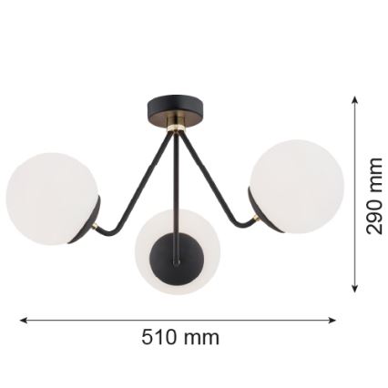 Argon 1478 - Pinta-asetettava kattokruunu TOMAR 3xE27/15W/230V musta