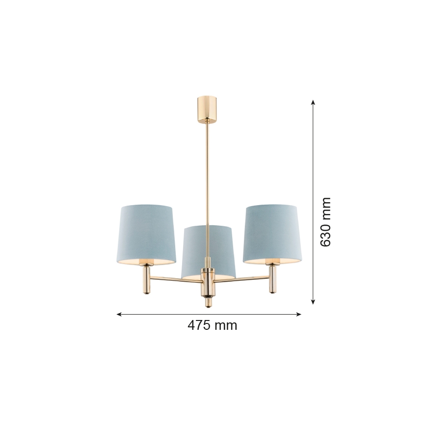 Argon 1484 - Kattokruunu PONTE 3xE27/15W/230V sininen/messinki
