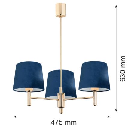 Argon 1485 - Kattokruunu tangossa PONTE 3xE27/15W/230V sininen/messinki