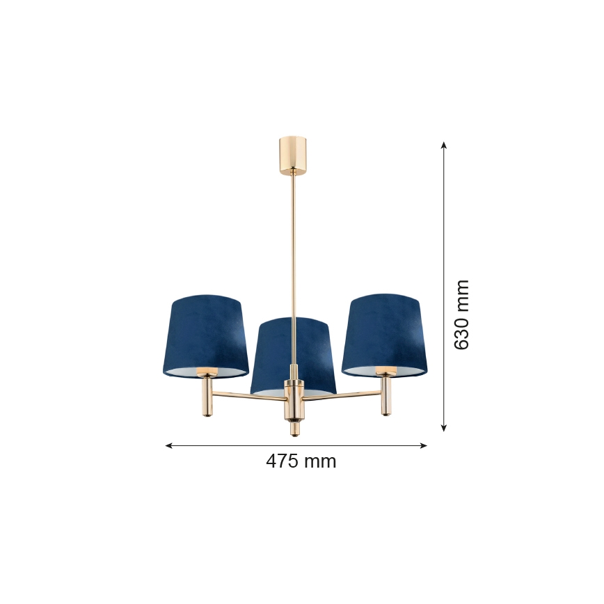 Argon 1485 - Kattokruunu tangossa PONTE 3xE27/15W/230V sininen/messinki