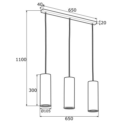 Argon 1486 - Kattokruunu johdossa LINEA 3xE27/15W/230V messinki/musta