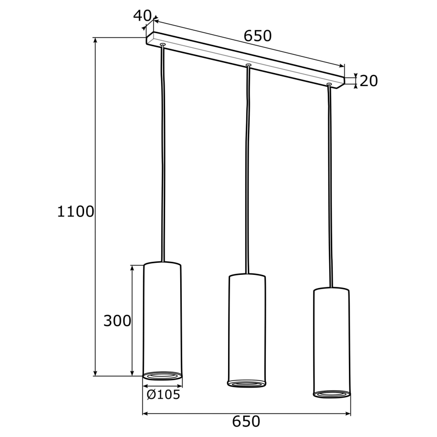 Argon 1486 - Kattokruunu johdossa LINEA 3xE27/15W/230V messinki/musta