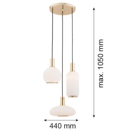 Argon 1489 - Kattokruunu johdossa SAGUNTO 3xE27/15W/230V messinki