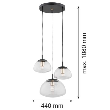 Argon 1492 - Kattokruunu narulla TRINI 3xE27/15W/230V musta