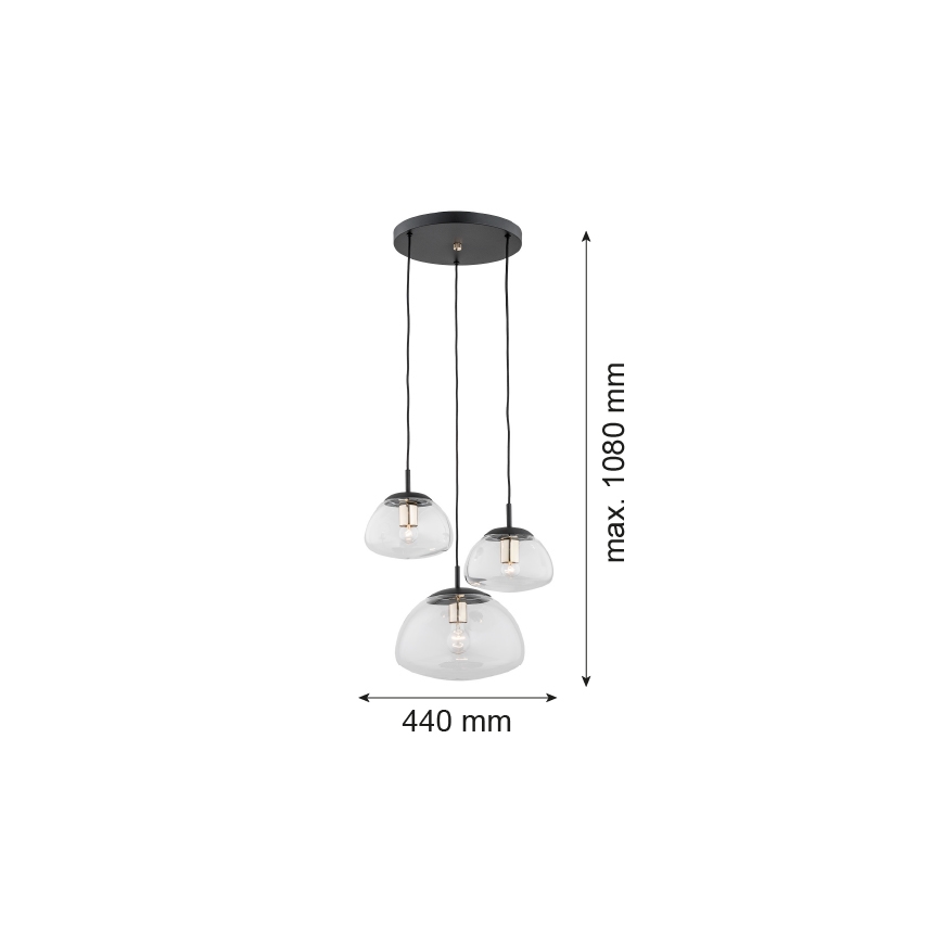 Argon 1492 - Kattokruunu narulla TRINI 3xE27/15W/230V musta
