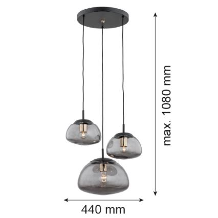 Argon 1493 - Kattokruunu johdossa TRINI 3xE27/15W/230V musta