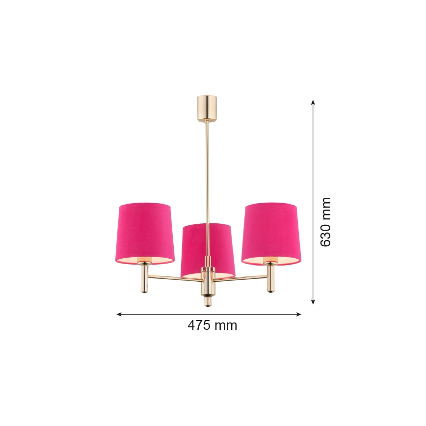 Argon 1498 - Kattokruunu tangossa PONTE 3xE27/15W/230V vaaleanpunainen/messinki