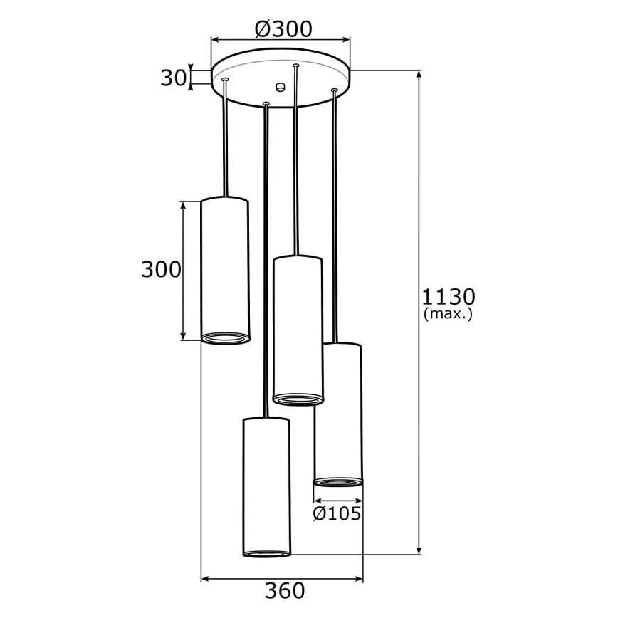 Argon 1693 - Kattokruunu narulla LINEA 4xE27/15W/230V messinki/musta