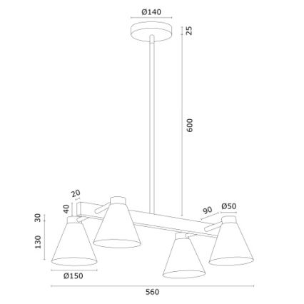Argon 1774 - Kattovalaisin AVALONE 4xE27/15W/230V musta/kulta