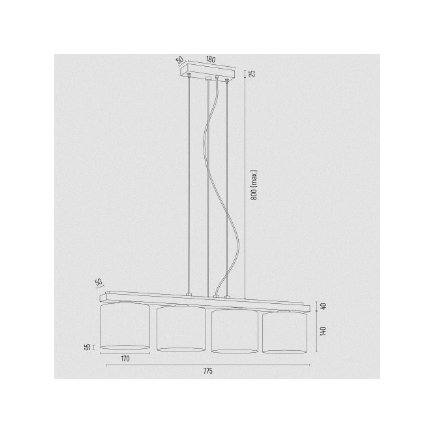 Argon 1814 - Kattokruunu johdossa CANOA 4xE27/15W/230V musta