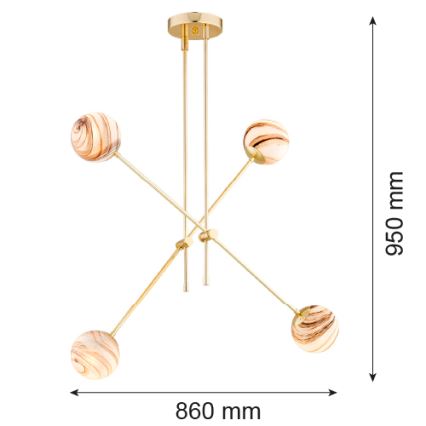 Argon 1840 - Riippukattokruunu ABSOS 4xE14/7W/230V alabasteri kulta