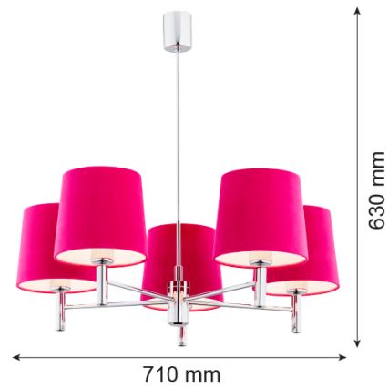 Argon 2075 - Kattokruunu tangossa BOLZANO 5xE27/15W/230V pinkki