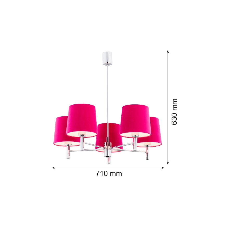 Argon 2075 - Kattokruunu tangossa BOLZANO 5xE27/15W/230V pinkki