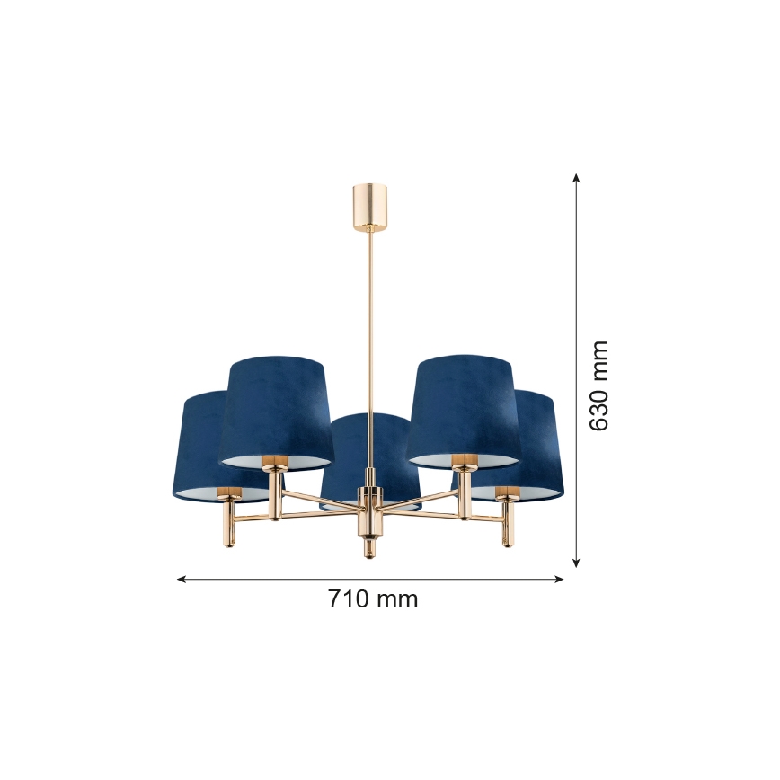 Argon 2086 - Kattokruunu tangossa PONTE 5xE27/15W/230V sininen/messinki
