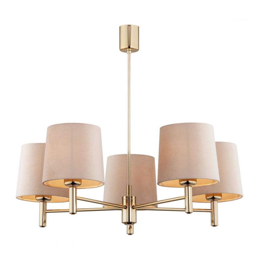 Argon 2105 - Kattokruunu tangossa PONTE 5xE27/15W/230V messinki/beige