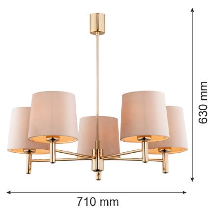 Argon 2105 - Kattokruunu tangossa PONTE 5xE27/15W/230V messinki/beige