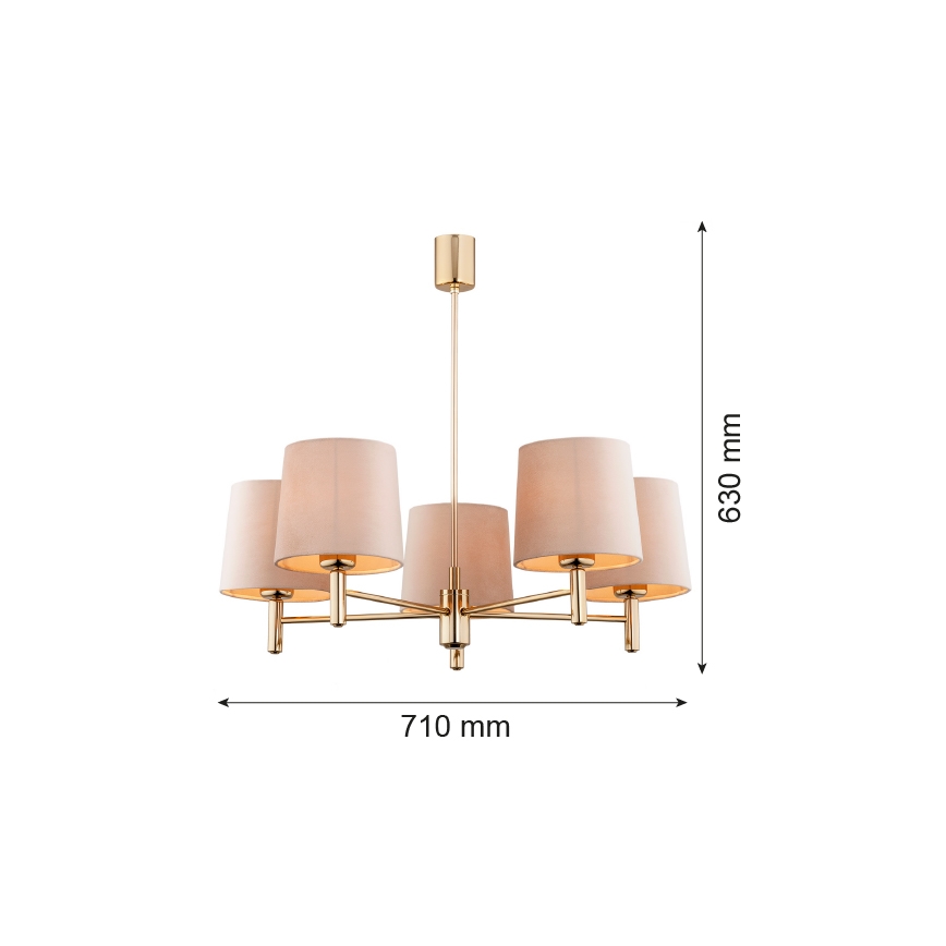Argon 2105 - Kattokruunu tangossa PONTE 5xE27/15W/230V messinki/beige