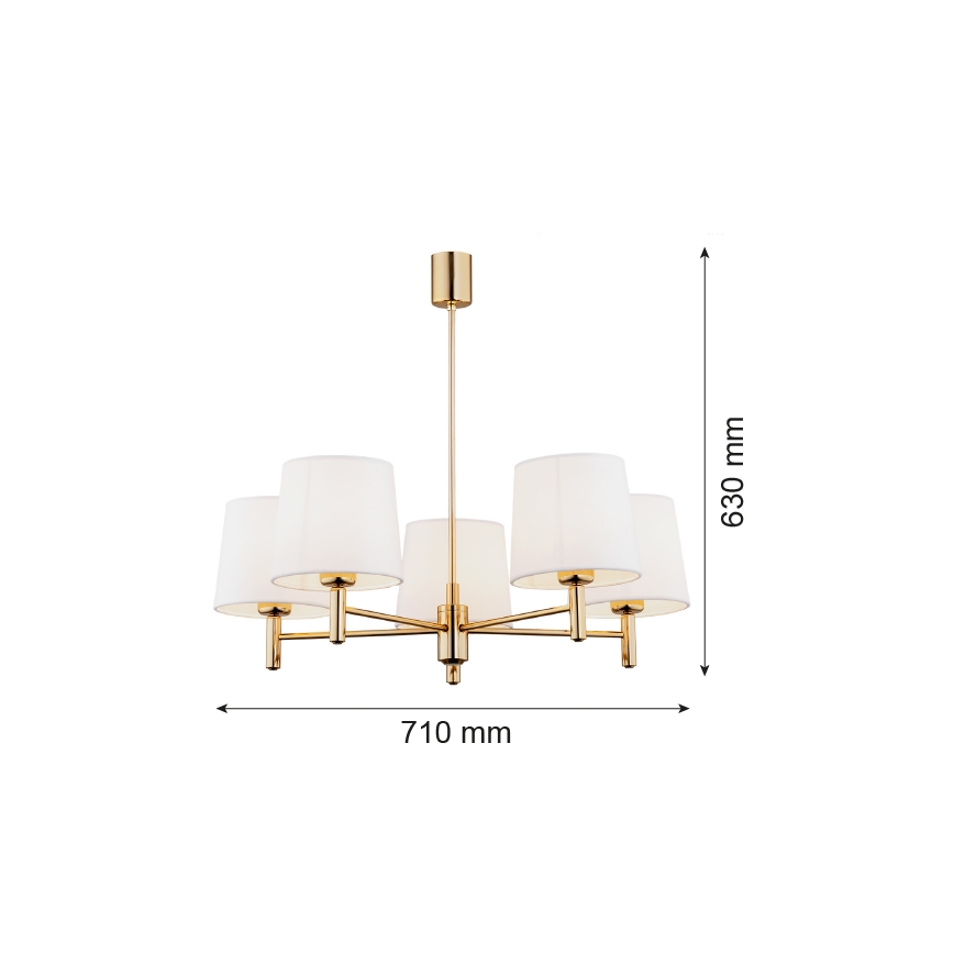 Argon 2106 - Kattokruunu tangossa PONTE 5xE27/15W/230V messinki/kermainen