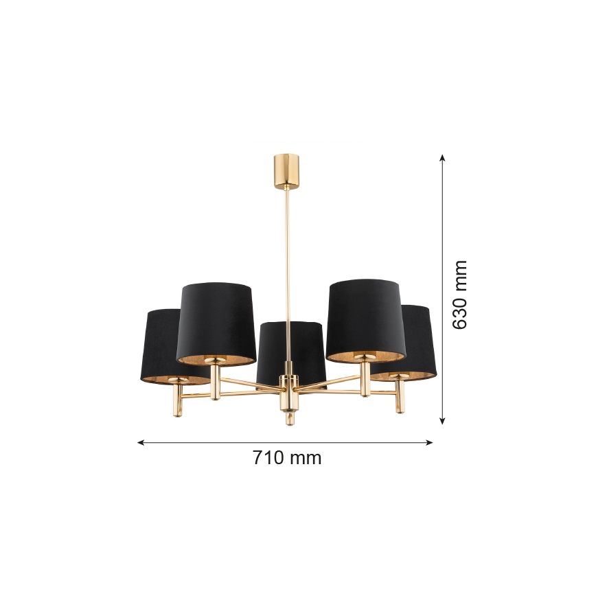 Argon 2107 - Kattokruunu tangossa PONTE 5xE27/15W/230V messinki/musta