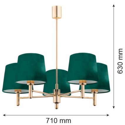 Argon 2145 - Kattokruunu PONTE 5xE27/15W/230V vihreä/messinki
