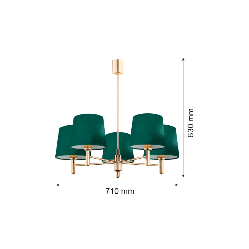Argon 2145 - Kattokruunu PONTE 5xE27/15W/230V vihreä/messinki
