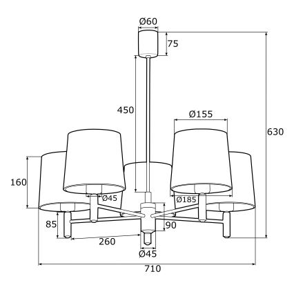 Argon 2145 - Kattokruunu PONTE 5xE27/15W/230V vihreä/messinki