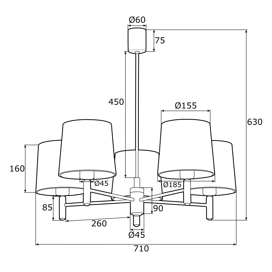 Argon 2145 - Kattokruunu PONTE 5xE27/15W/230V vihreä/messinki