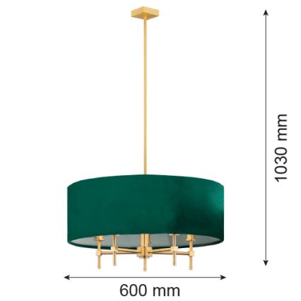 Argon 2146 - Kattokruunu pylväässä ABBANO 5xE14/7W/230V messinki/vihreä
