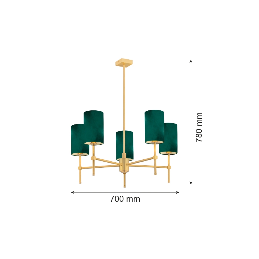 Argon 2147 - Kattokruunu ABRUZZO 5xE14/7W/230V messinki/vihreä
