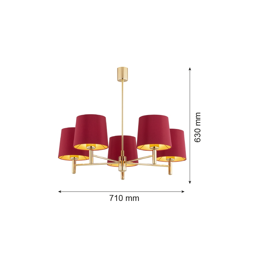 Argon 2169 - Riippukattokruunu PONTE PLUS 5xE27/15W/230V punainen