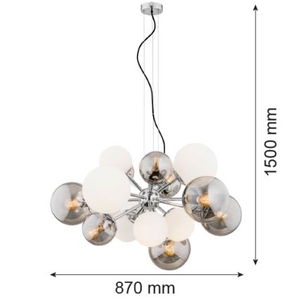 Argon 5020 - Kattokruunu johdossa SATELITE 15xE27/15W/230V kiiltävä kromi/valkoinen
