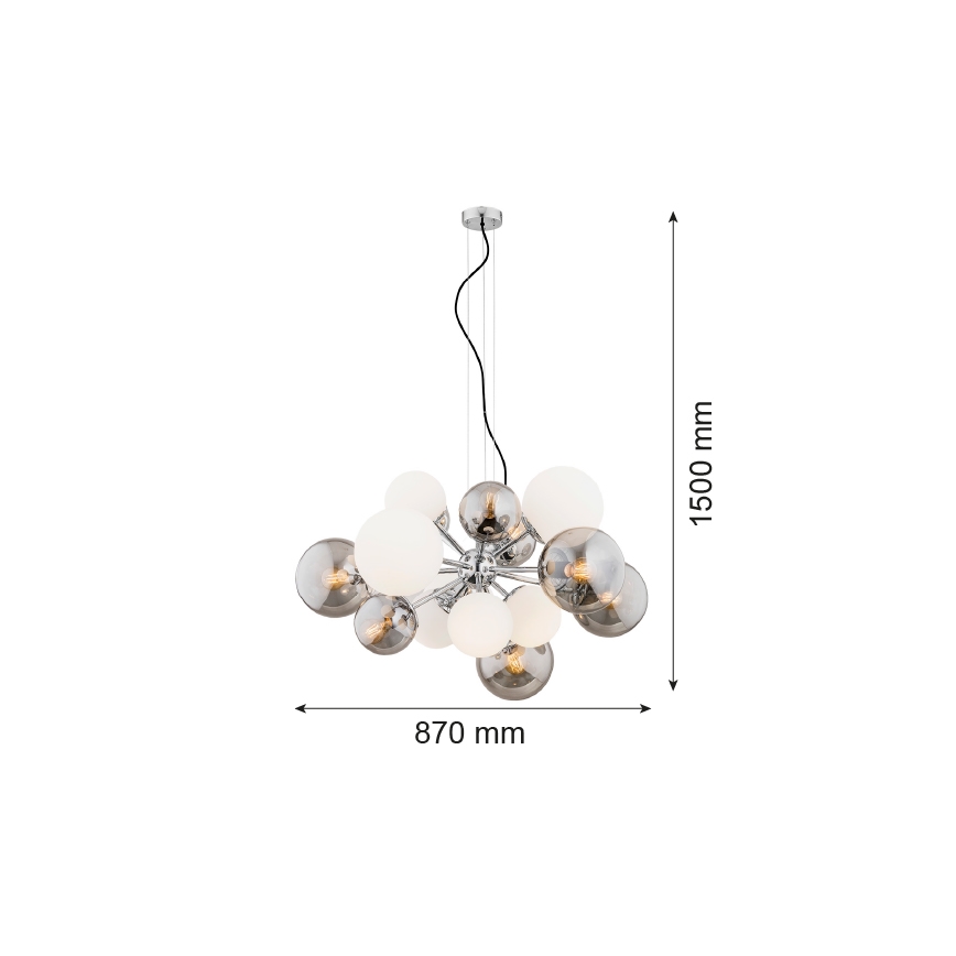 Argon 5020 - Kattokruunu johdossa SATELITE 15xE27/15W/230V kiiltävä kromi/valkoinen