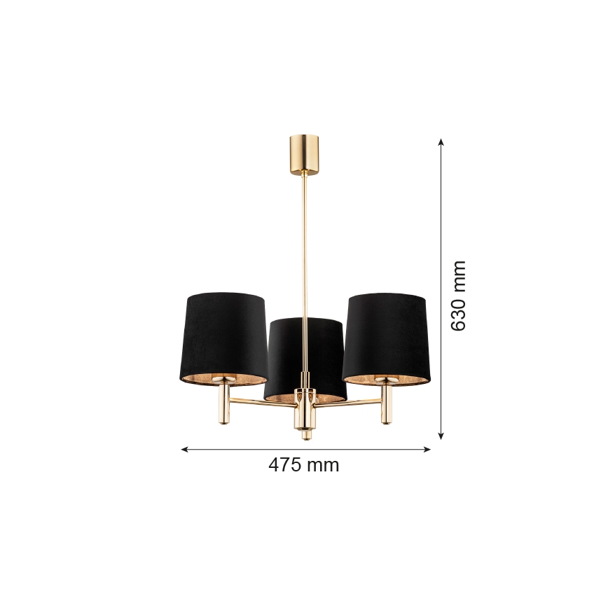 Argon 6111 - Kattokruunu tangossa PONTE 3xE27/15W/230V musta