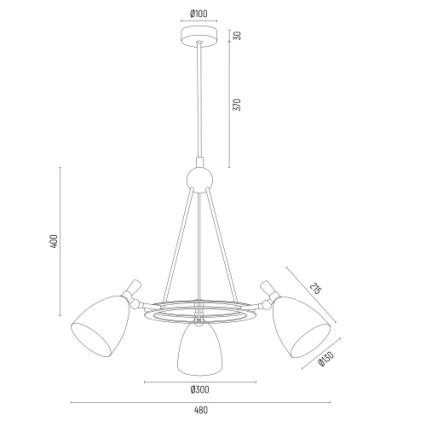 Argon 6149 - Kattovalaisin CHARLOTTE 3xE27/15W/230V musta/kulta