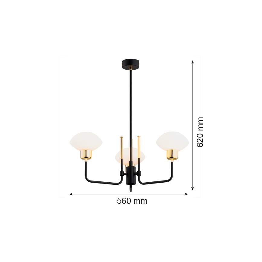Argon 6166 - Kattokruunu RAVELLO 3xE14/15W/230V musta/kulta