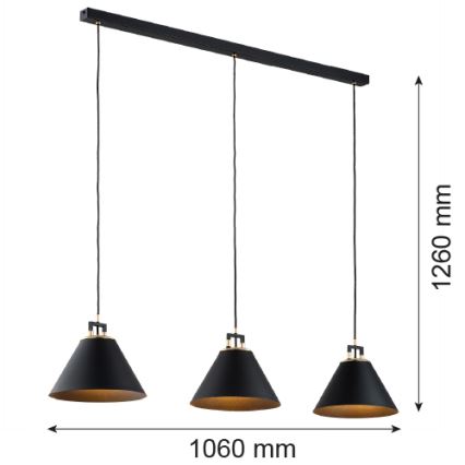 Argon 6174 - Kattokruunu johdossa ORTE 3xE27/15W/230V musta