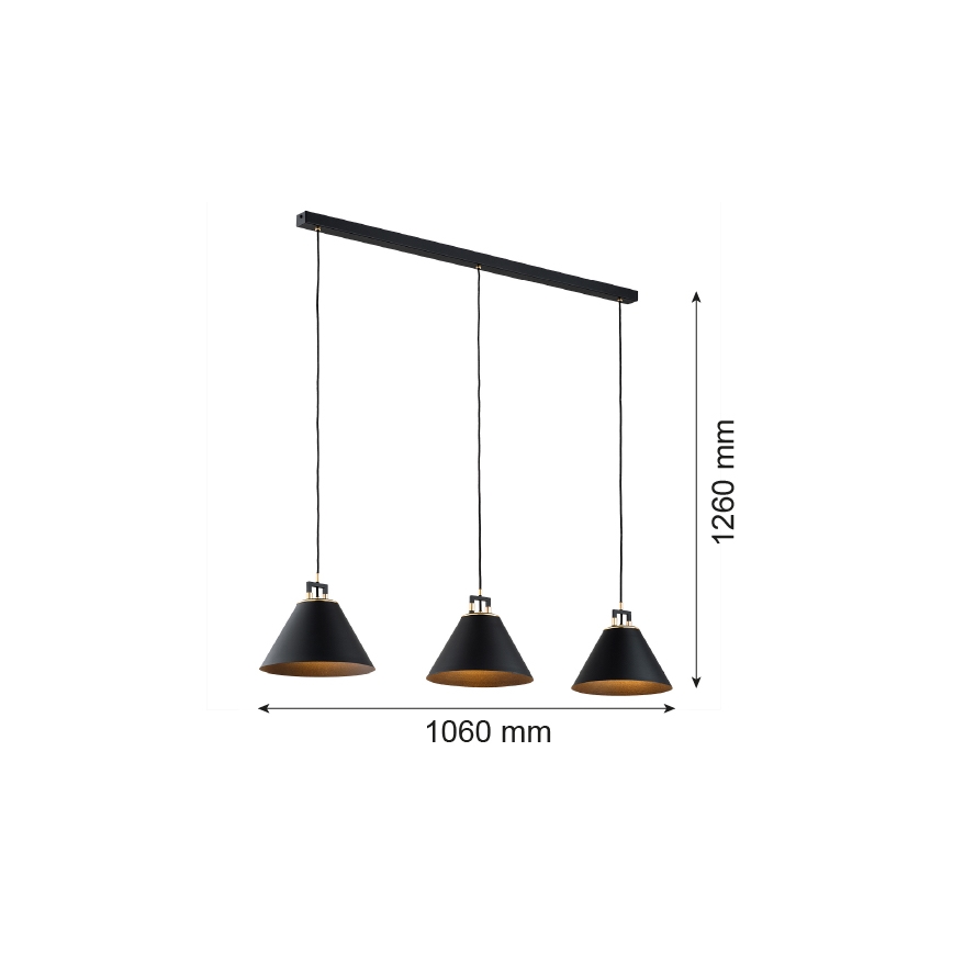 Argon 6174 - Kattokruunu johdossa ORTE 3xE27/15W/230V musta