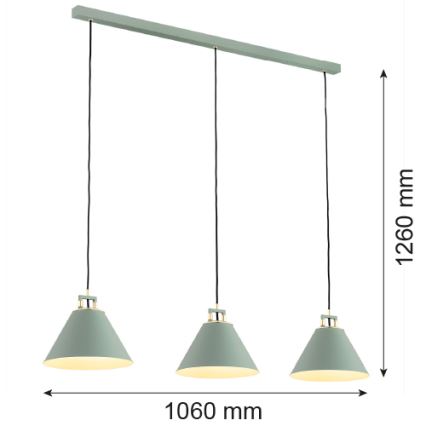 Argon 6177 - Kattokruunu johdossa ORTE 3xE27/15W/230V vihreä